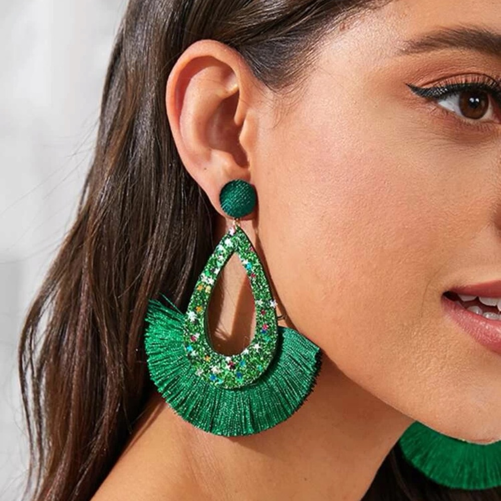Green Tassle Earrings
